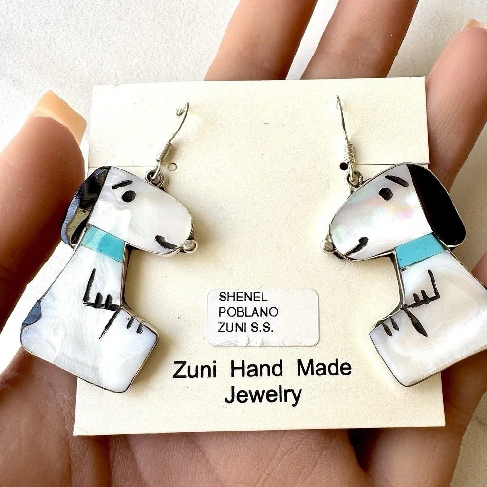 Zuni Toons Snoopy Earrings Turquoise Hook‎ 1.5
